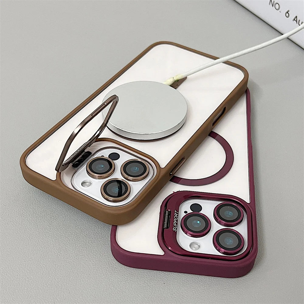 Luxury shock-absorbing glass lens protective case for iPhone