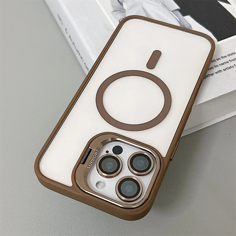 Luxury shock-absorbing glass lens protective case for iPhone