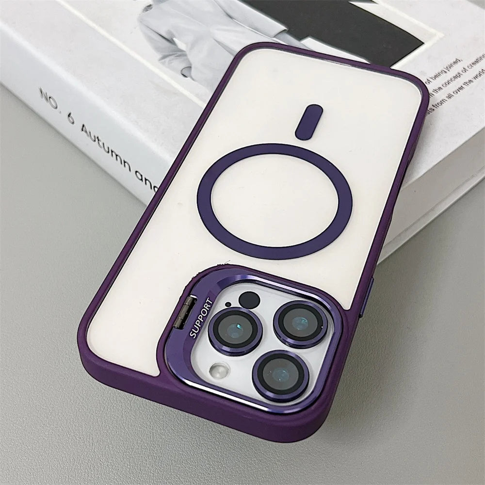 Luxury shock-absorbing glass lens protective case for iPhone