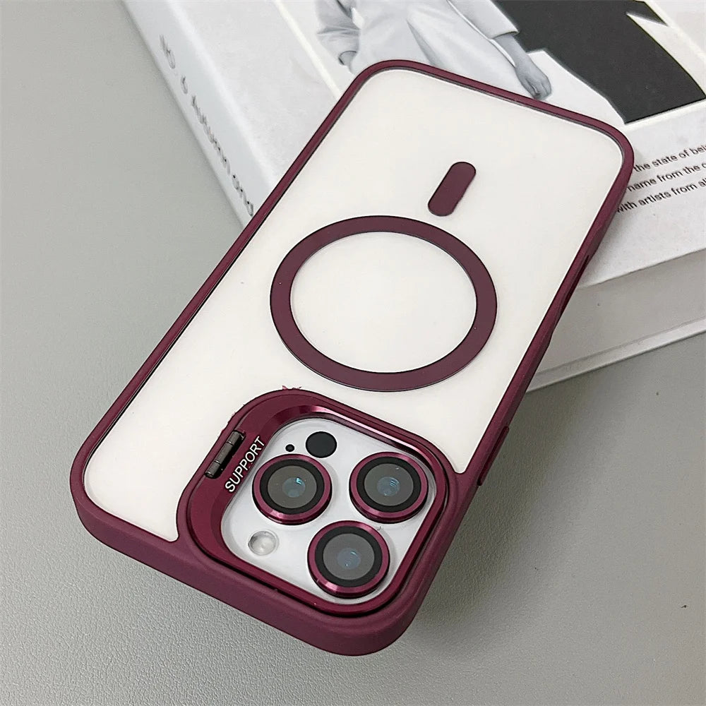 Luxury shock-absorbing glass lens protective case for iPhone