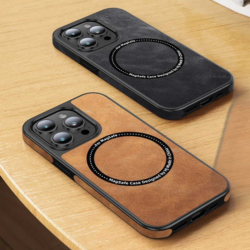 Luxury Magnetic Wireless Charging Leather Phone Case For iPhone