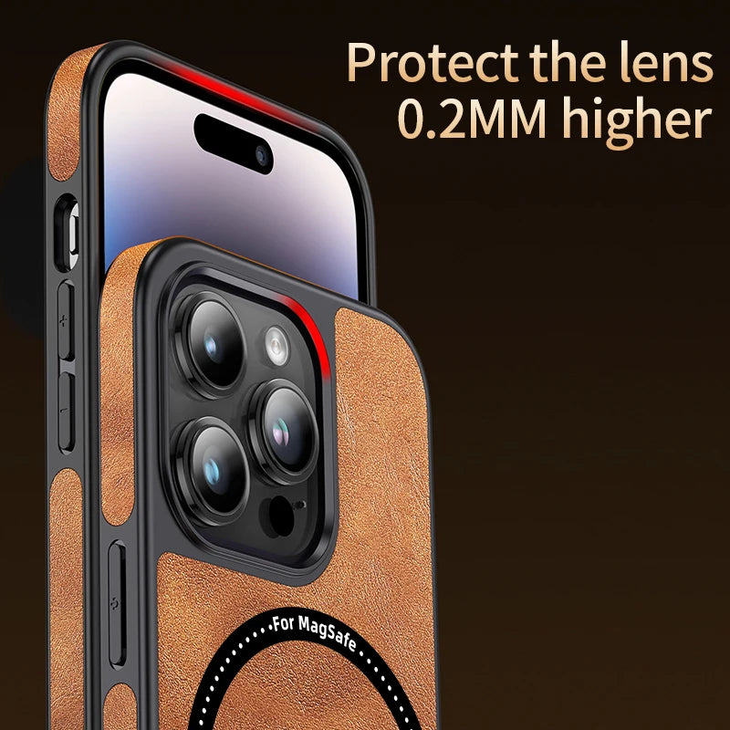 Luxury Magnetic Wireless Charging Leather Phone Case For iPhone