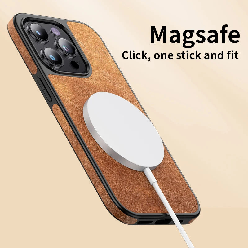 Luxury Magnetic Wireless Charging Leather Phone Case For iPhone