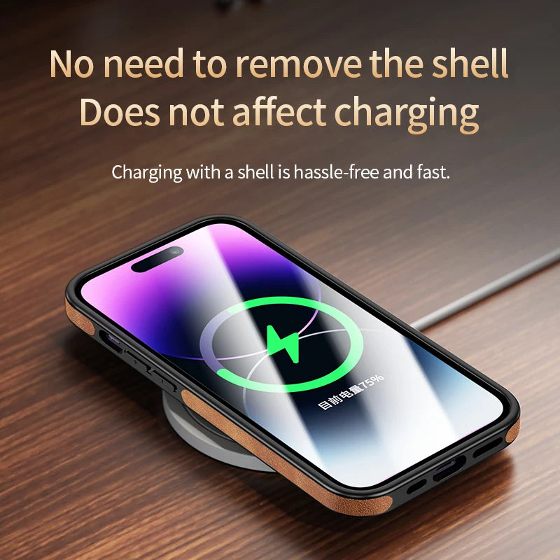 Luxury Magnetic Wireless Charging Leather Phone Case For iPhone