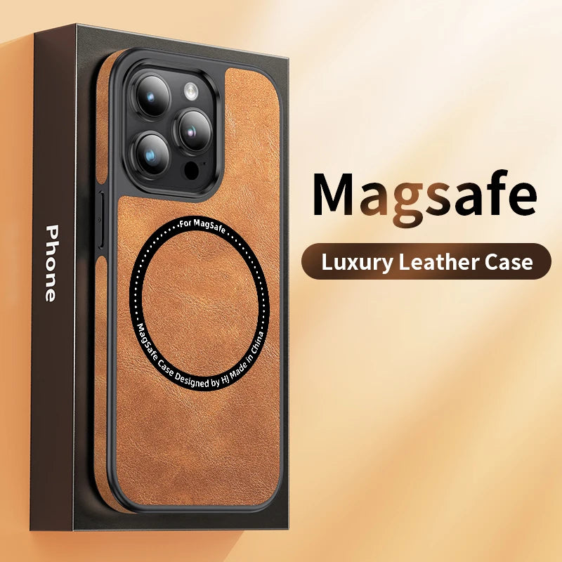 Luxury Magnetic Wireless Charging Leather Phone Case For iPhone