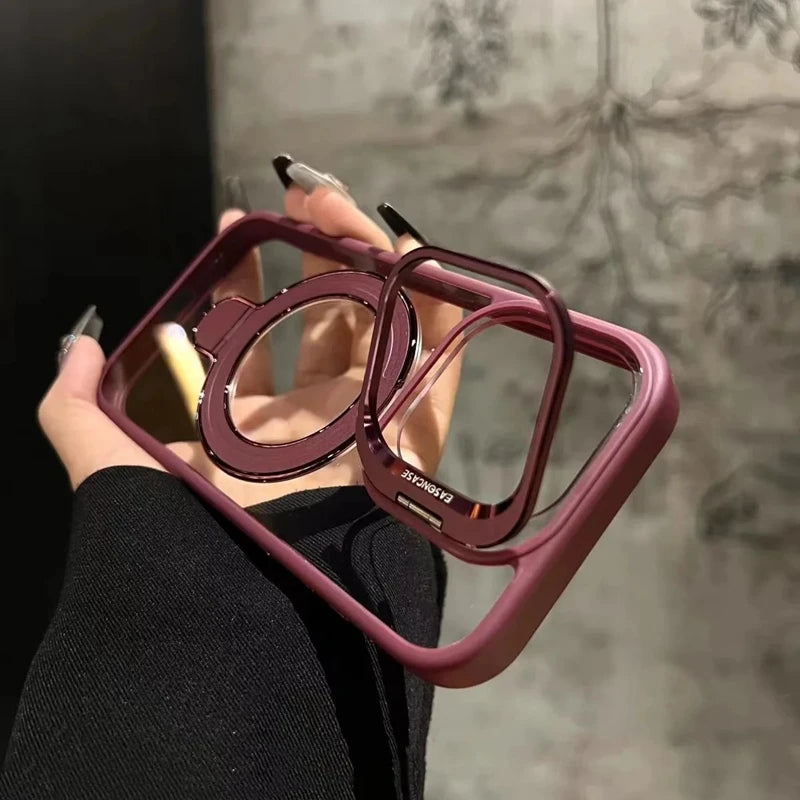 Luxury magnetic shock resistant protective transparent stand phone case suitable for iPhone