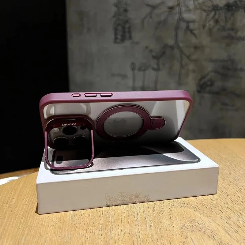 Luxury magnetic shock resistant protective transparent stand phone case suitable for iPhone