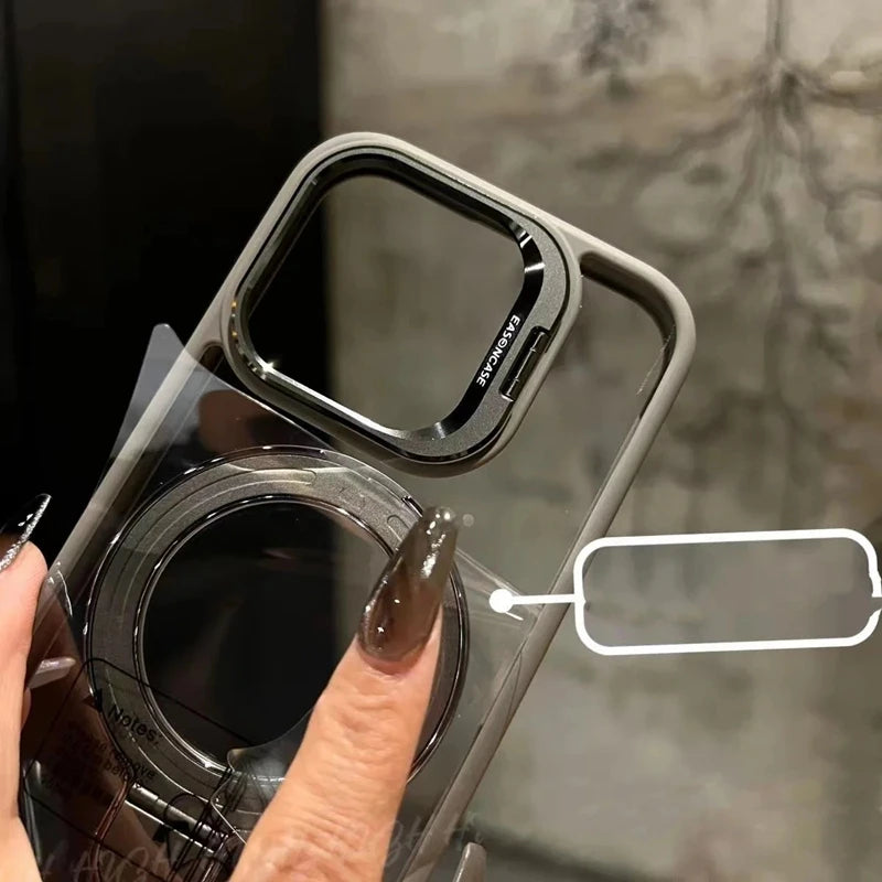 Luxury magnetic shock resistant protective transparent stand phone case suitable for iPhone