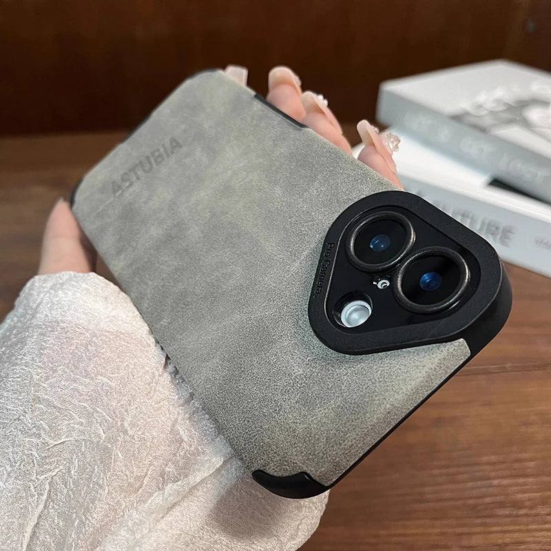 Luxury Matte Leather Silicone Case For iPhone 16