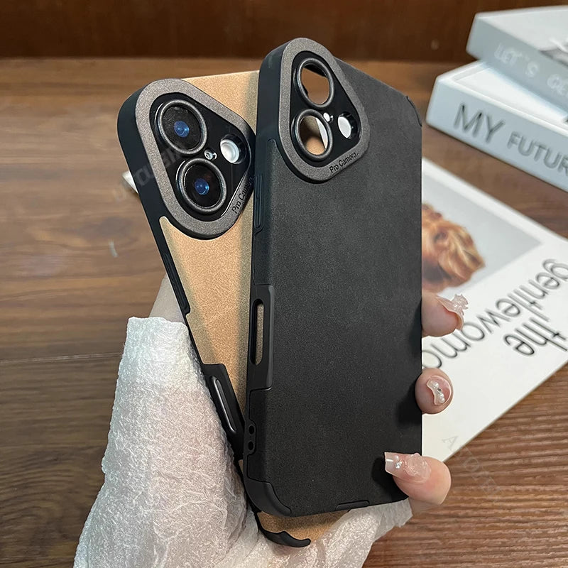 Luxury Matte Leather Silicone Case For iPhone 16