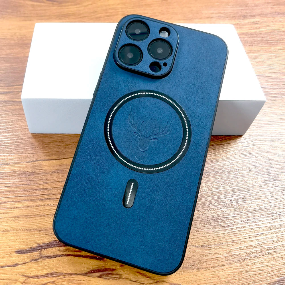 Luxury PU leather deer head printed phone case suitable for iPhone