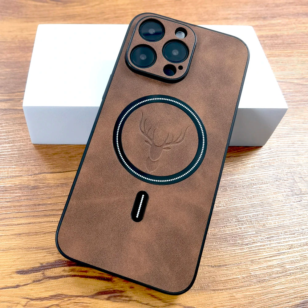 Luxury PU leather deer head printed phone case suitable for iPhone