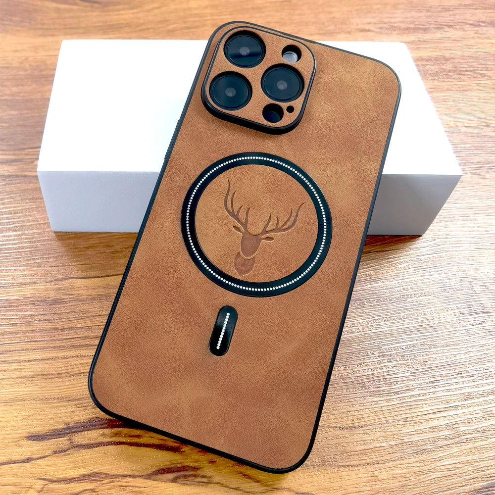 Luxury PU leather deer head printed phone case suitable for iPhone