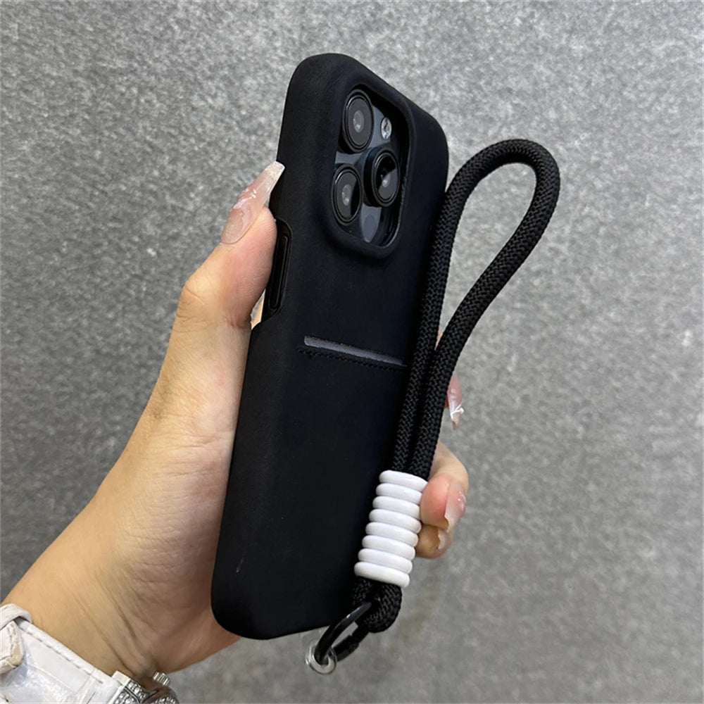 Wallet Wrist Strap Rope Holder Case For iPhone