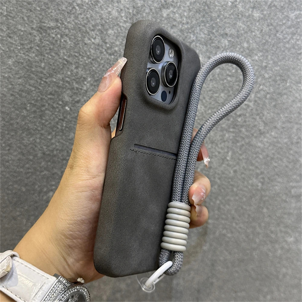 Wallet Wrist Strap Rope Holder Case For iPhone