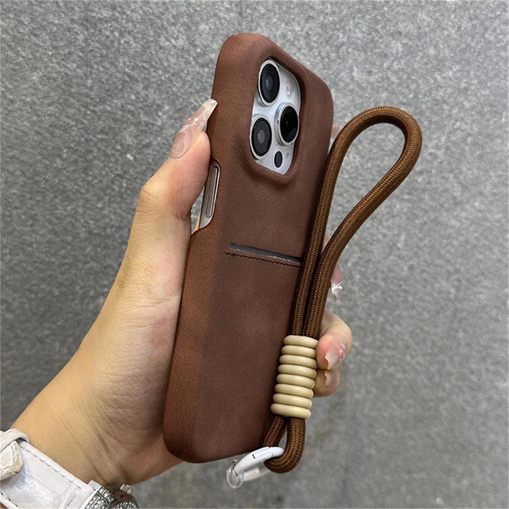 Wallet Wrist Strap Rope Holder Case For iPhone