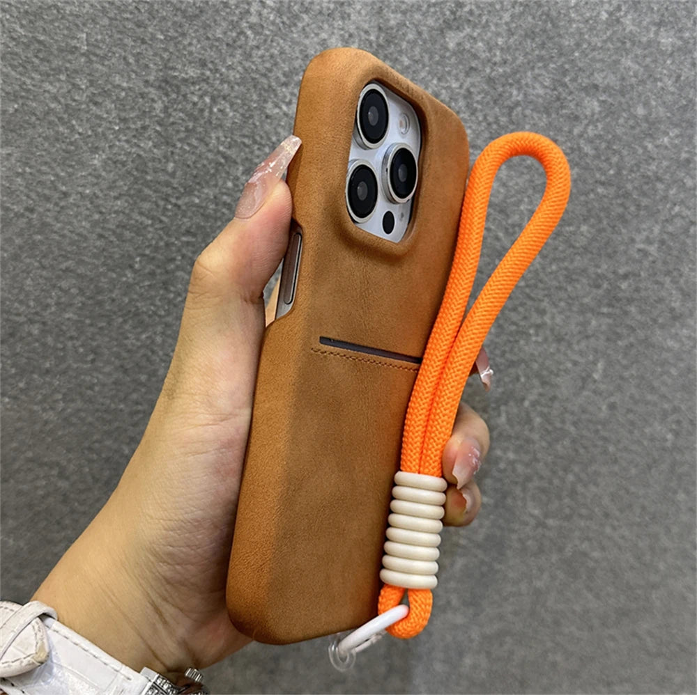 Wallet Wrist Strap Rope Holder Case For iPhone