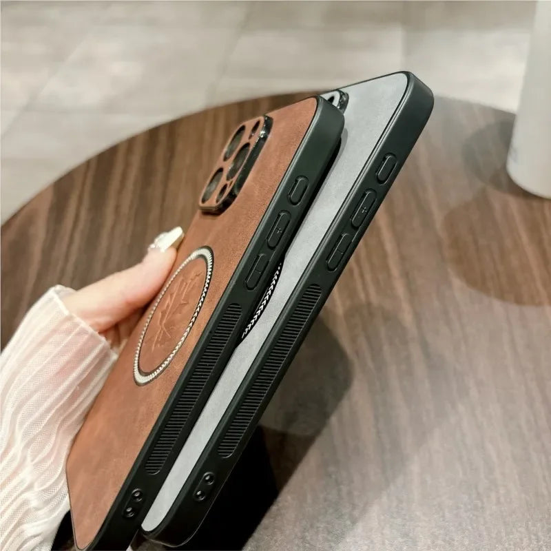 Luxury for Magsafe Wireless Charge Leather Case for IPhone