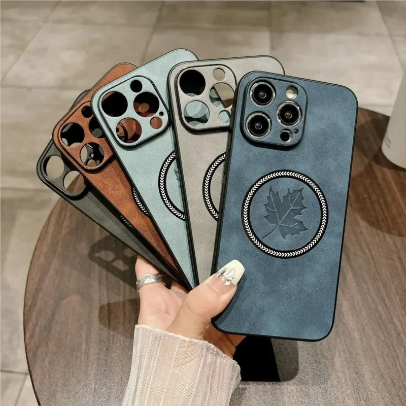 Luxury for Magsafe Wireless Charge Leather Case for IPhone