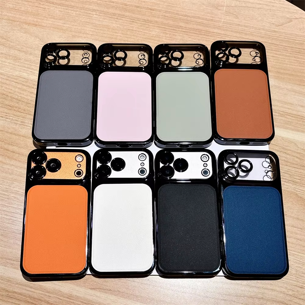 spliced electroplated leather textured  protective case For iPhone