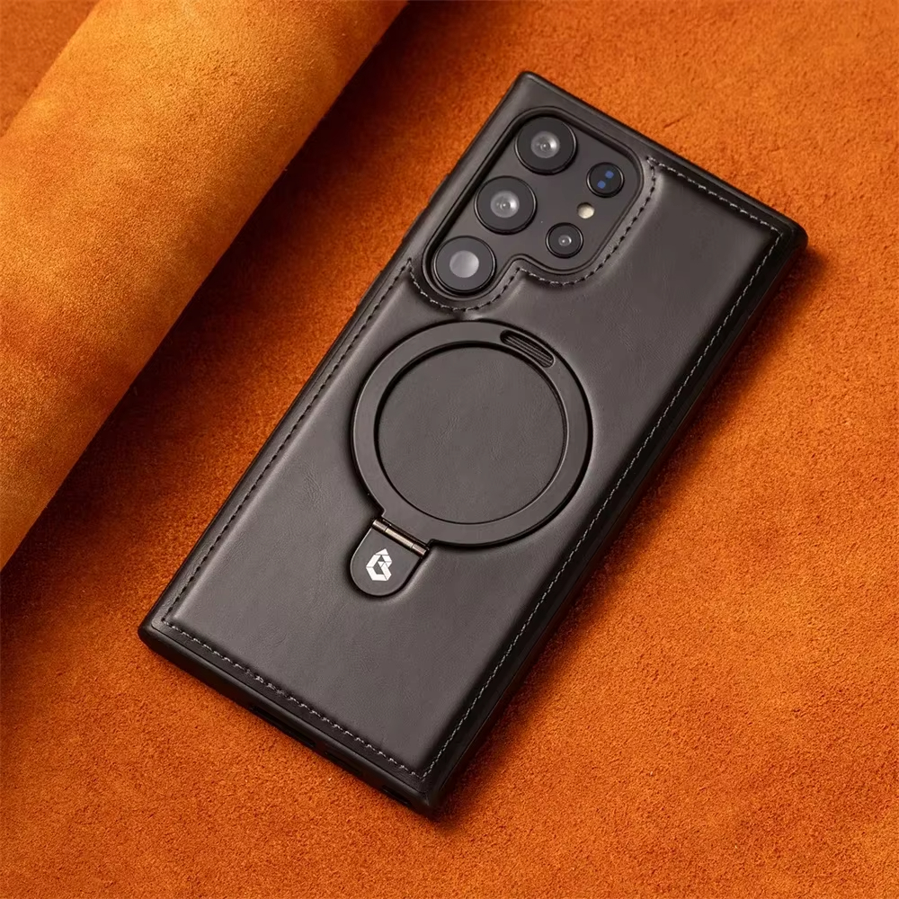 Luxurious Leather Magnetic Case with Invisible Stand for Samsung