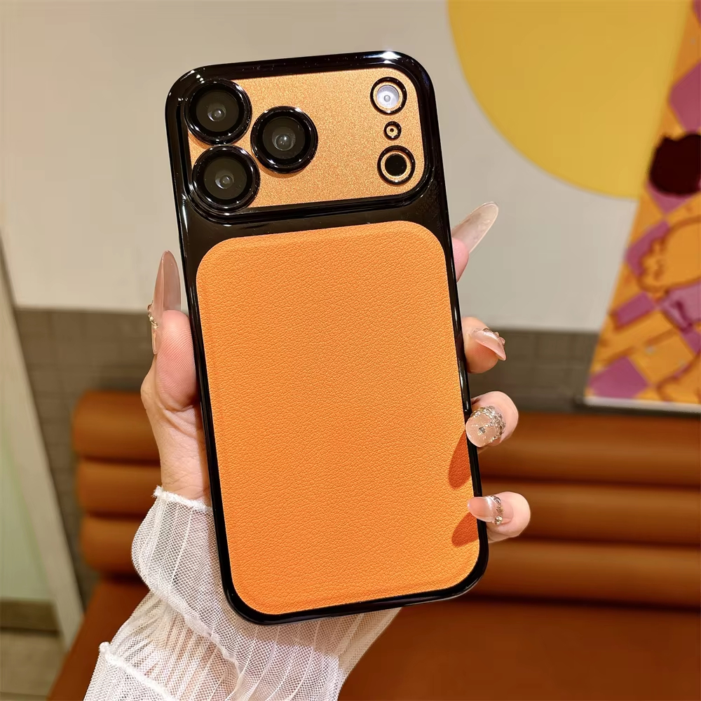 spliced electroplated leather textured  protective case For iPhone
