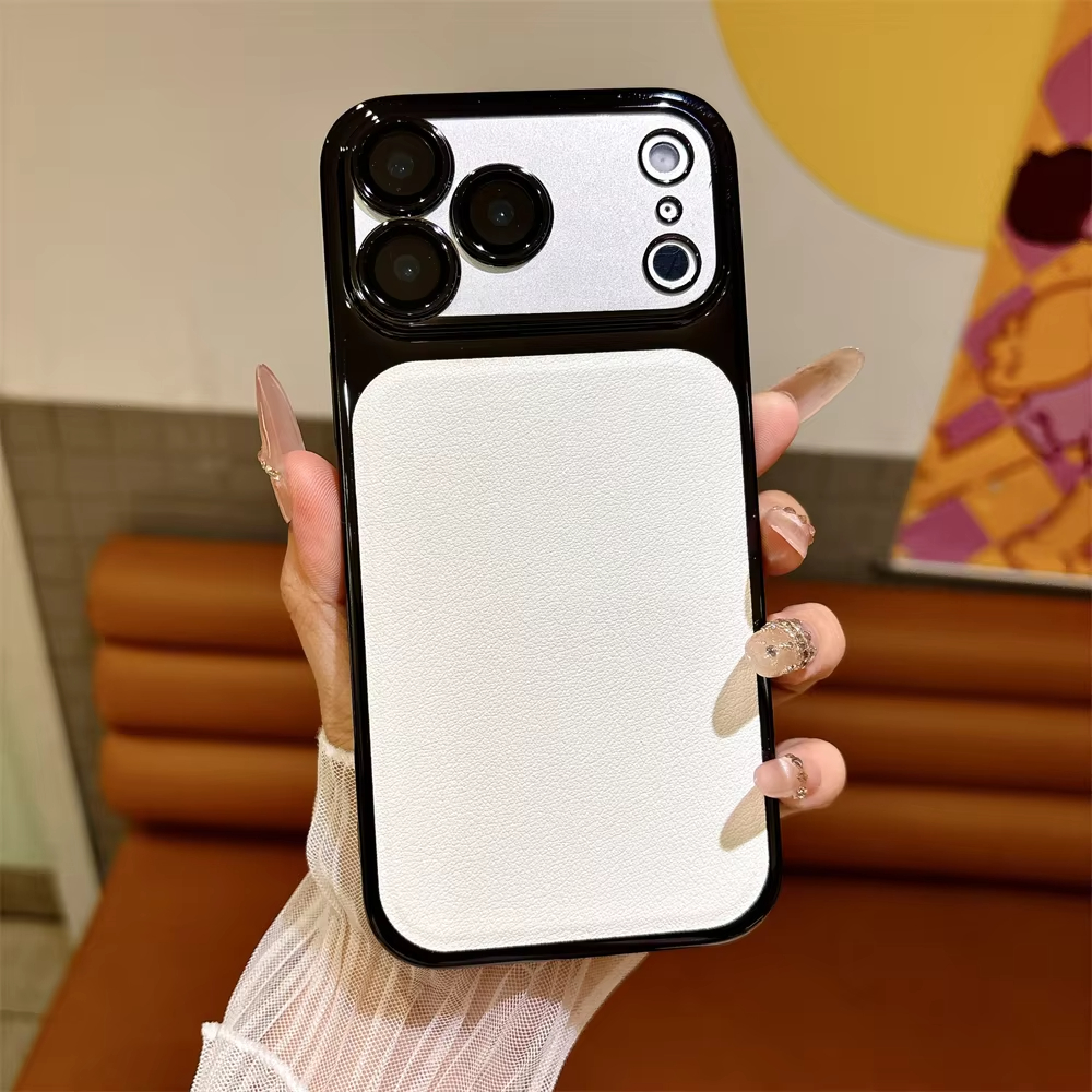 spliced electroplated leather textured  protective case For iPhone