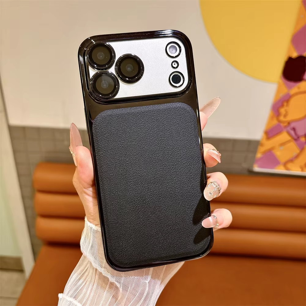 spliced electroplated leather textured  protective case For iPhone