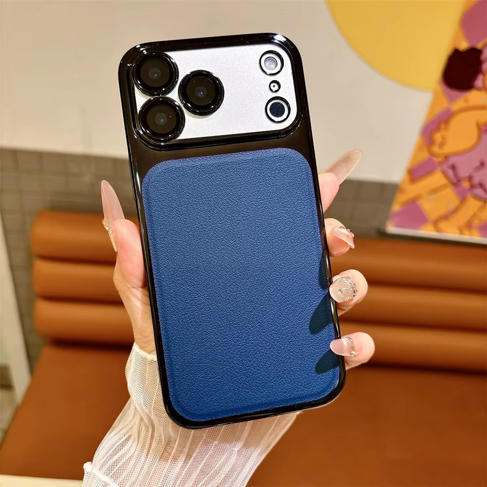 spliced electroplated leather textured  protective case For iPhone
