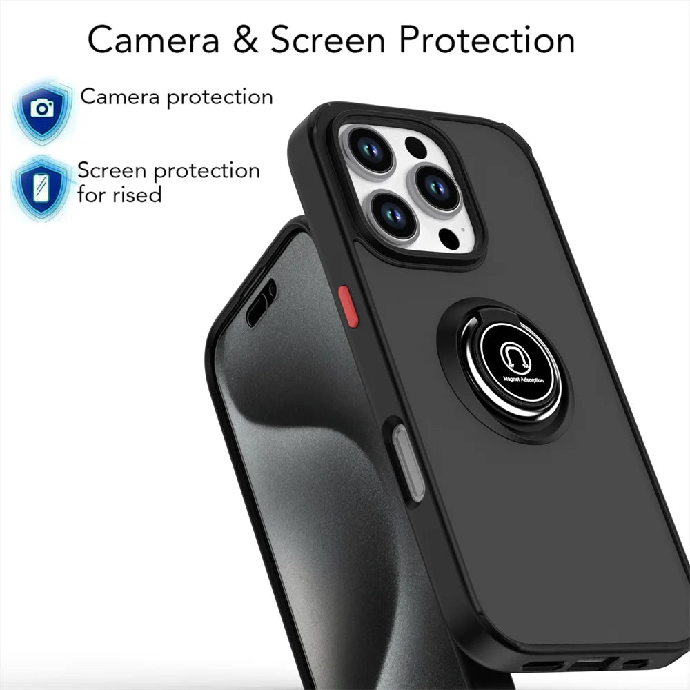Matte Finger Ring Magnetic Stand Phone Case For iPhone