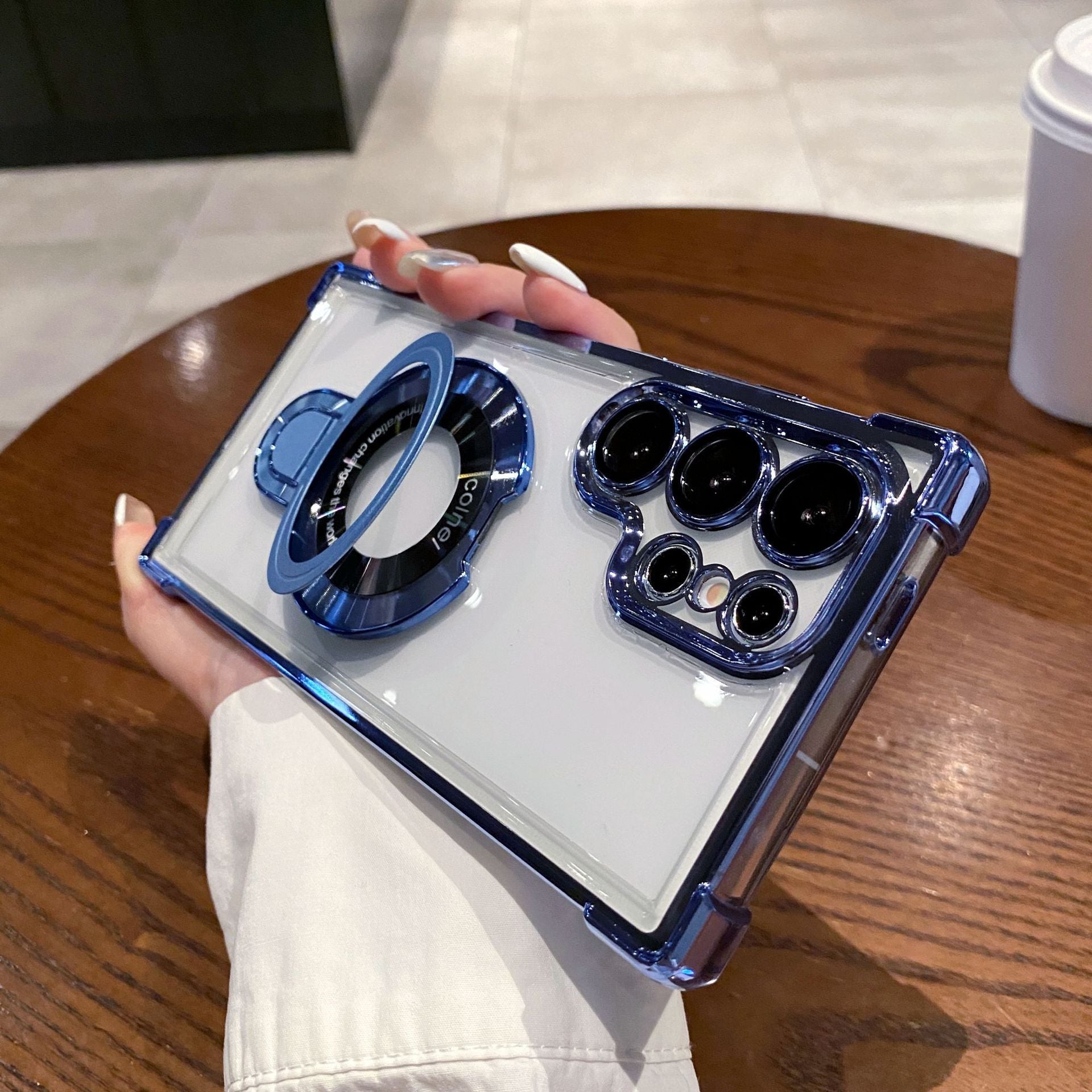 Transparent Four Corner Magnetic Bracket Phone Case For Samsung