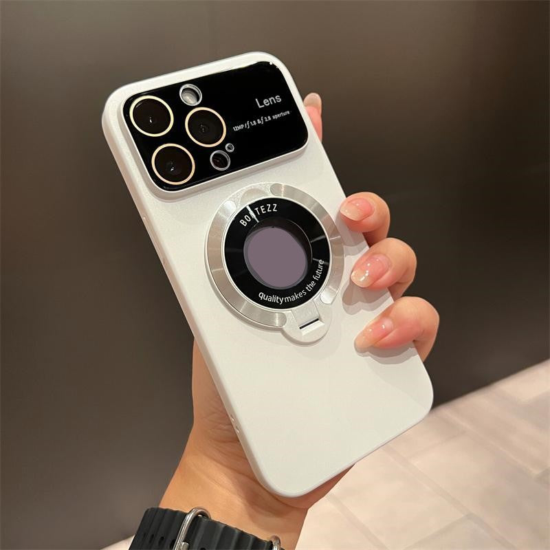 Magnetic bracket large window phone case for iPhone