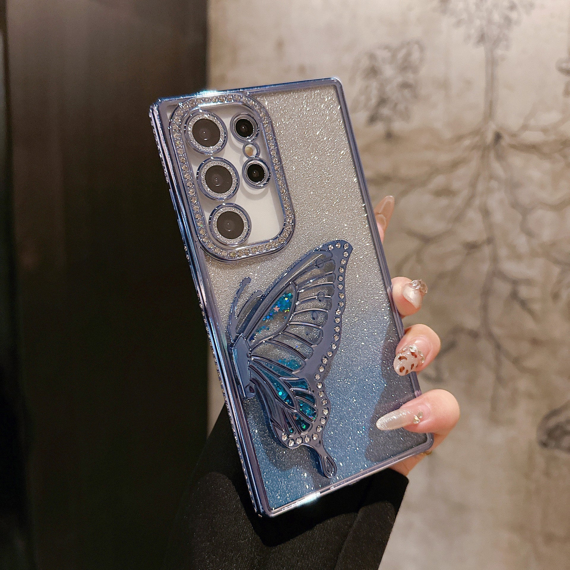 Electroplated sand butterfly holder phone case for Samsung