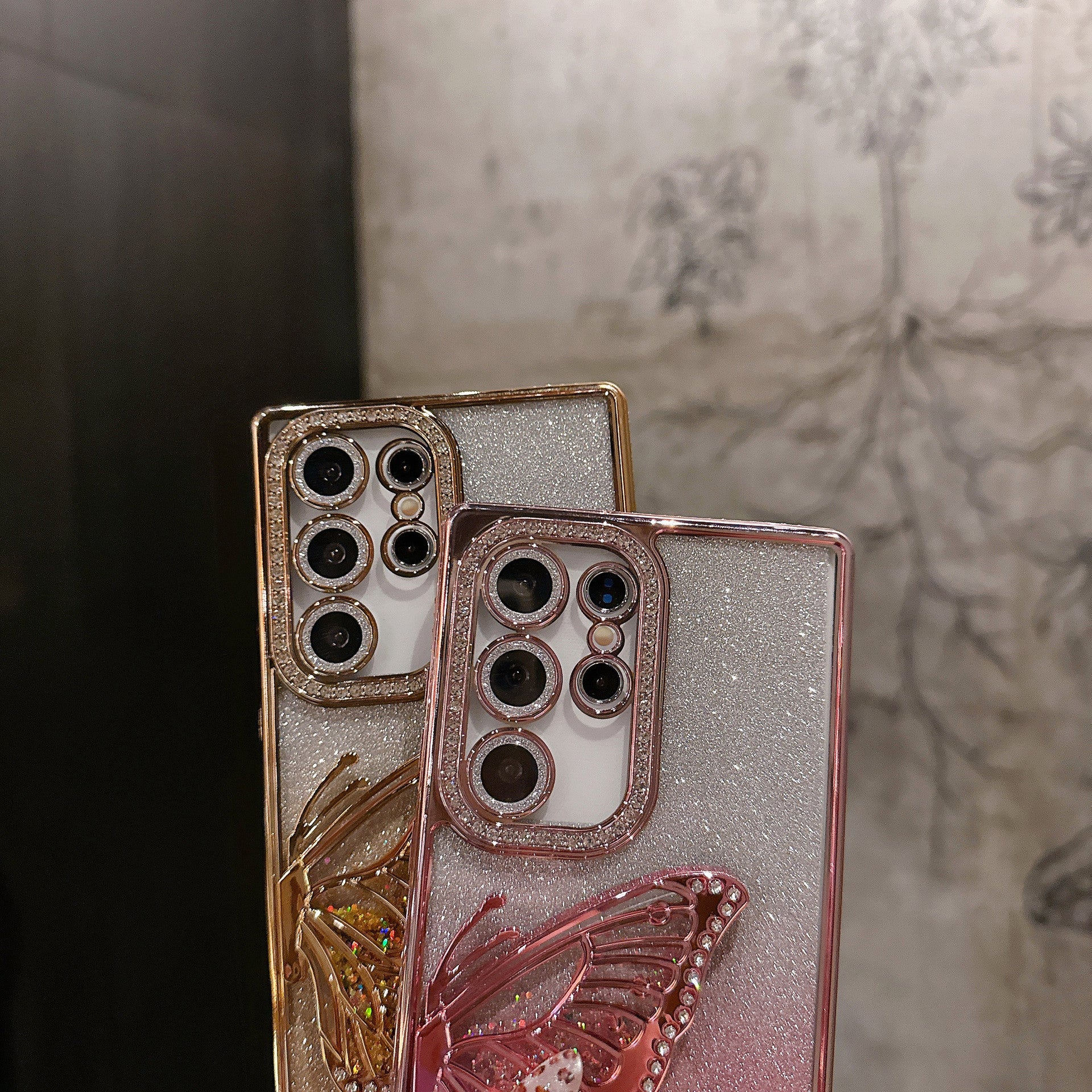 Electroplated sand butterfly holder phone case for Samsung
