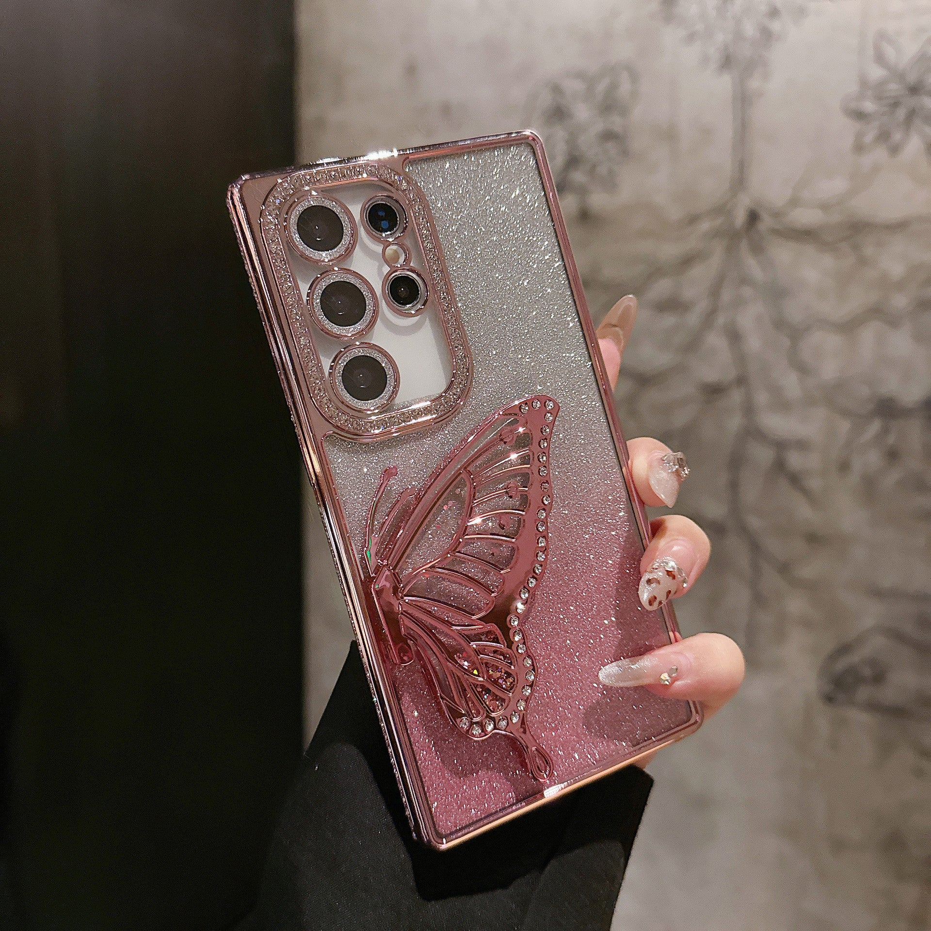 Electroplated sand butterfly holder phone case for Samsung