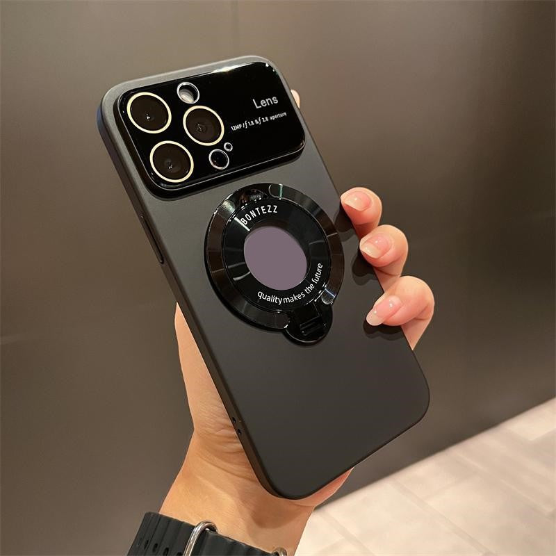 Magnetic bracket large window phone case for iPhone