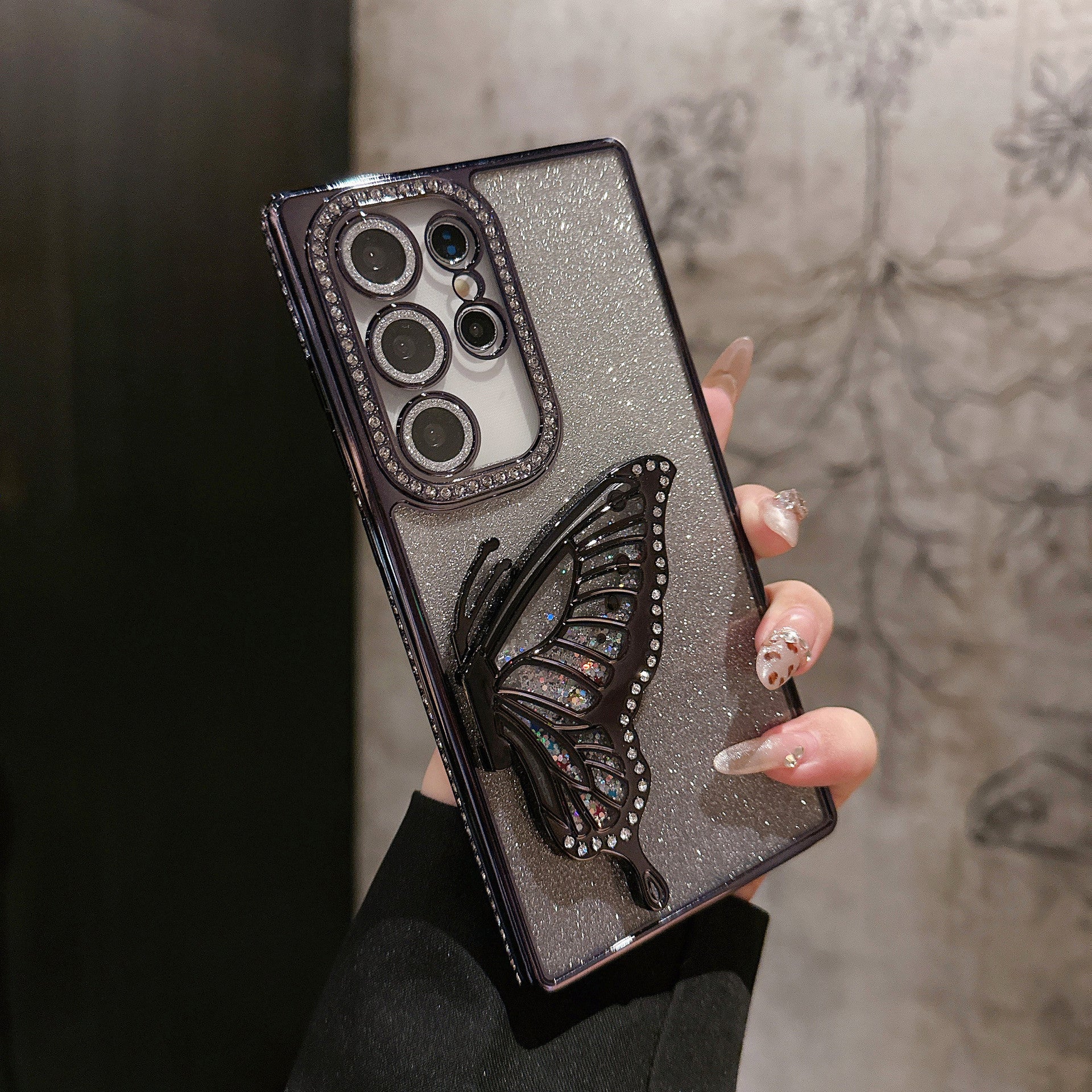 Electroplated sand butterfly holder phone case for Samsung