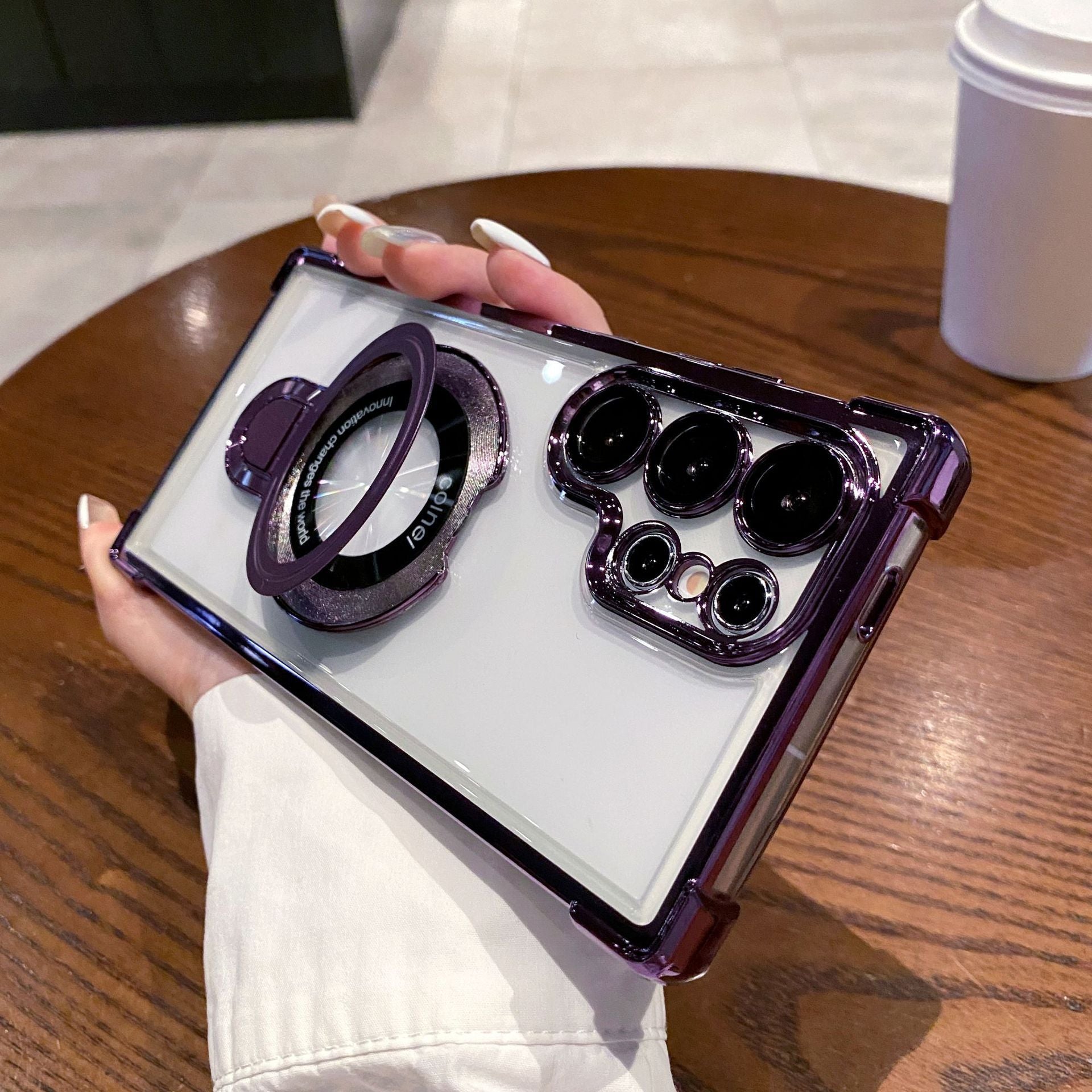 Transparent Four Corner Magnetic Bracket Phone Case For Samsung