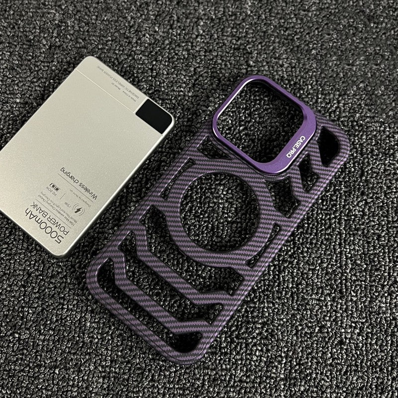 Lens bracket carbon fiber textured hollow frameless magnetic case for iPhone