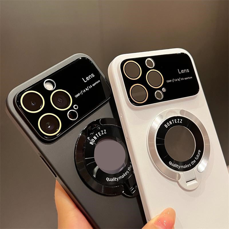 Magnetic bracket large window phone case for iPhone