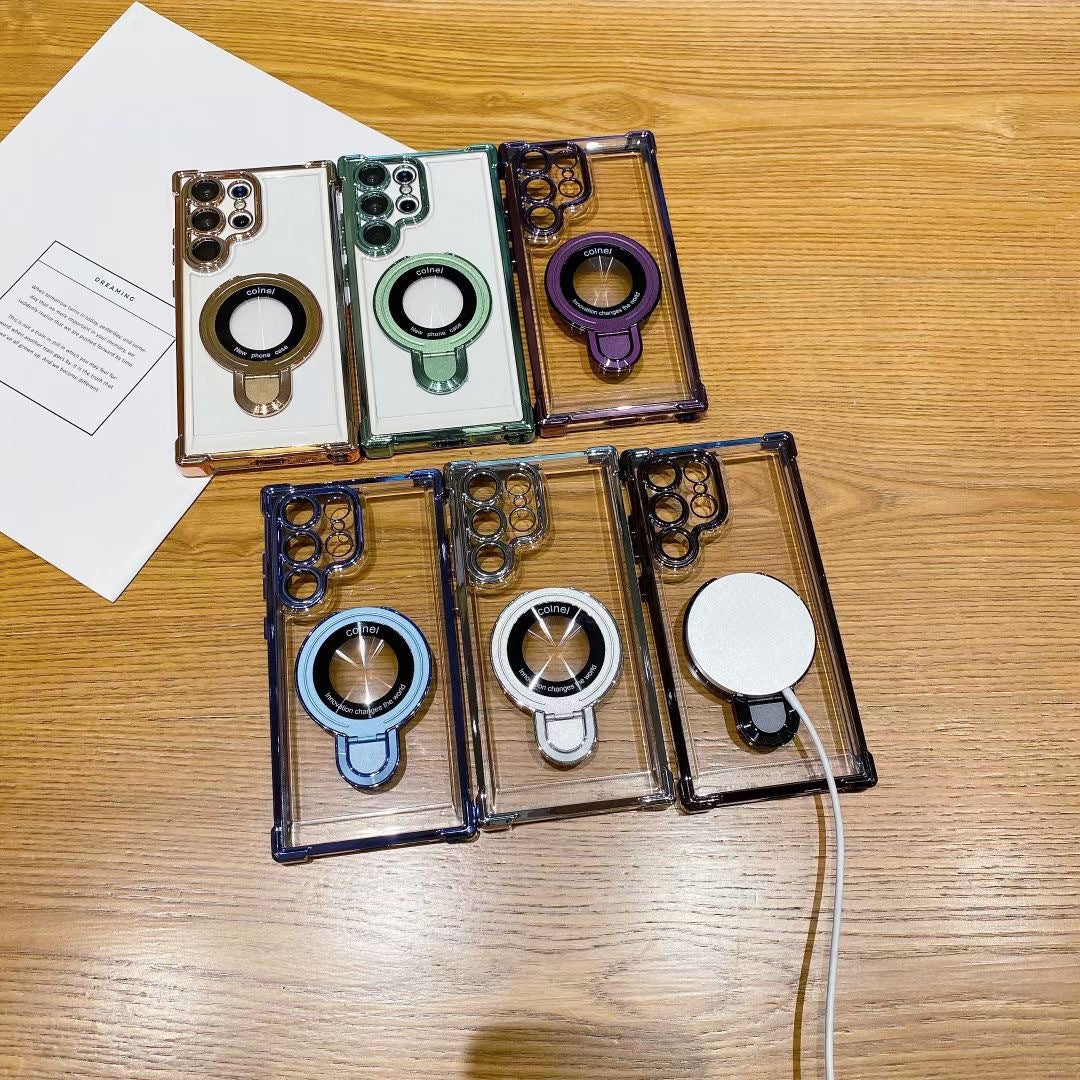 Transparent Four Corner Magnetic Bracket Phone Case For Samsung