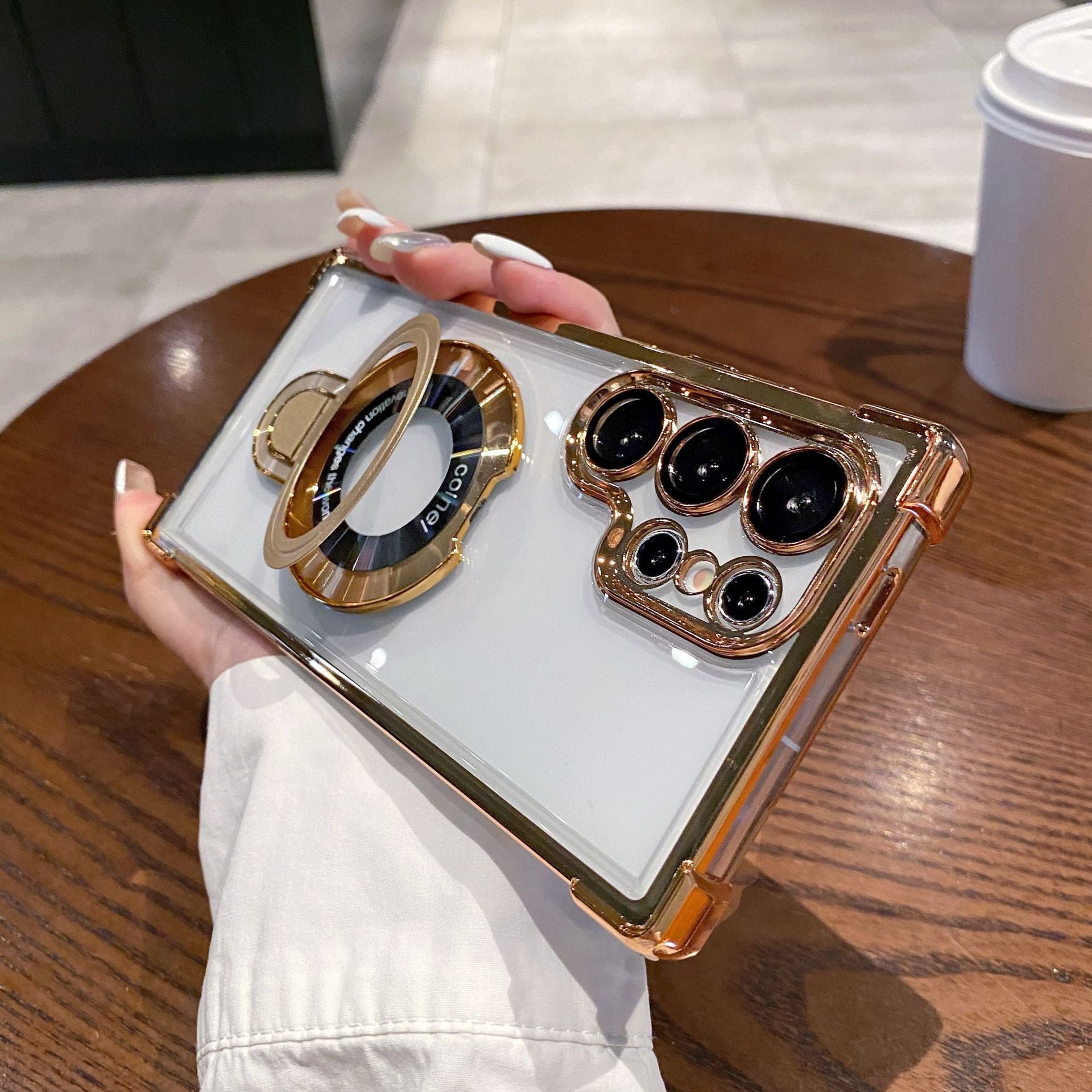 Transparent Four Corner Magnetic Bracket Phone Case For Samsung