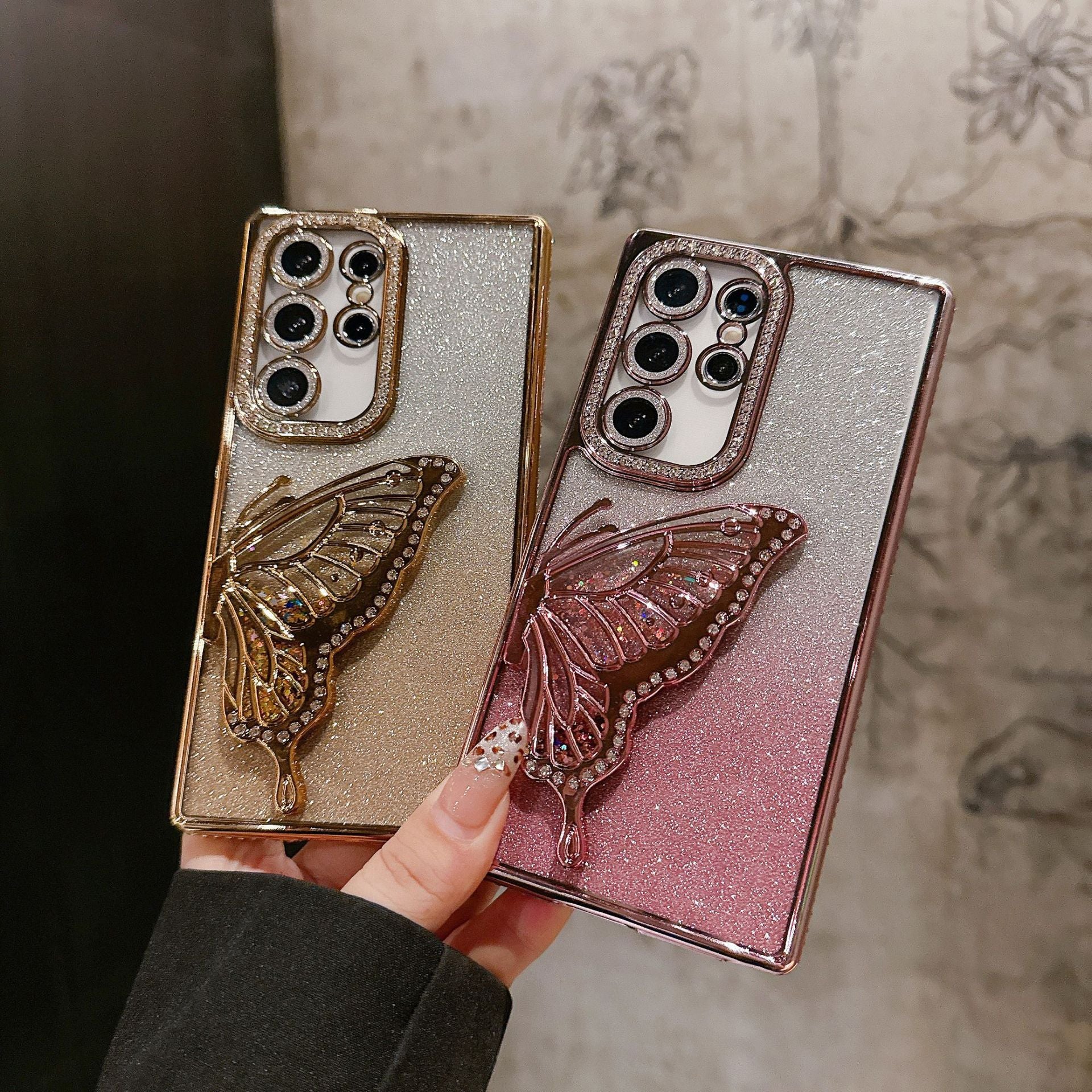 Electroplated sand butterfly holder phone case for Samsung