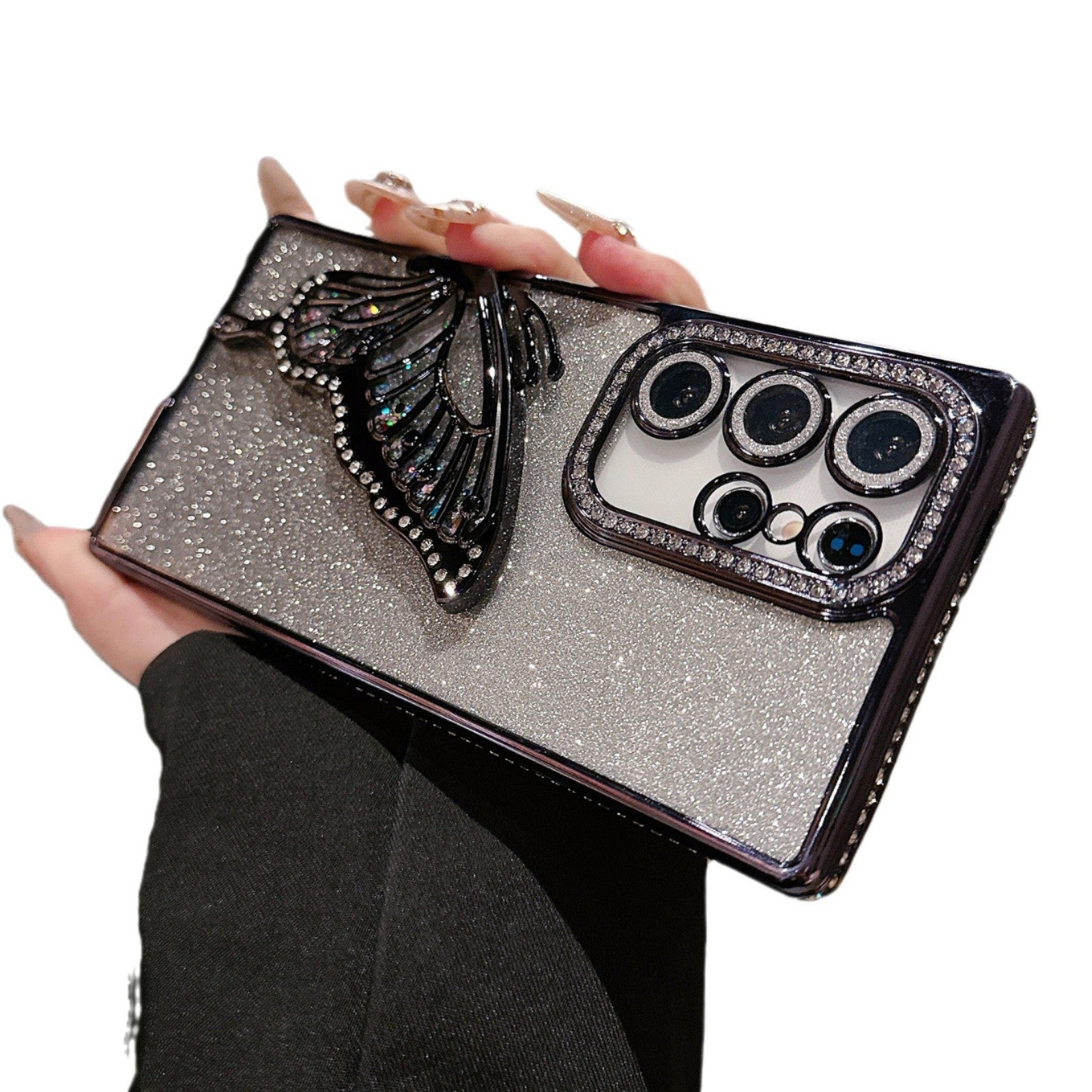 Electroplated sand butterfly holder phone case for Samsung