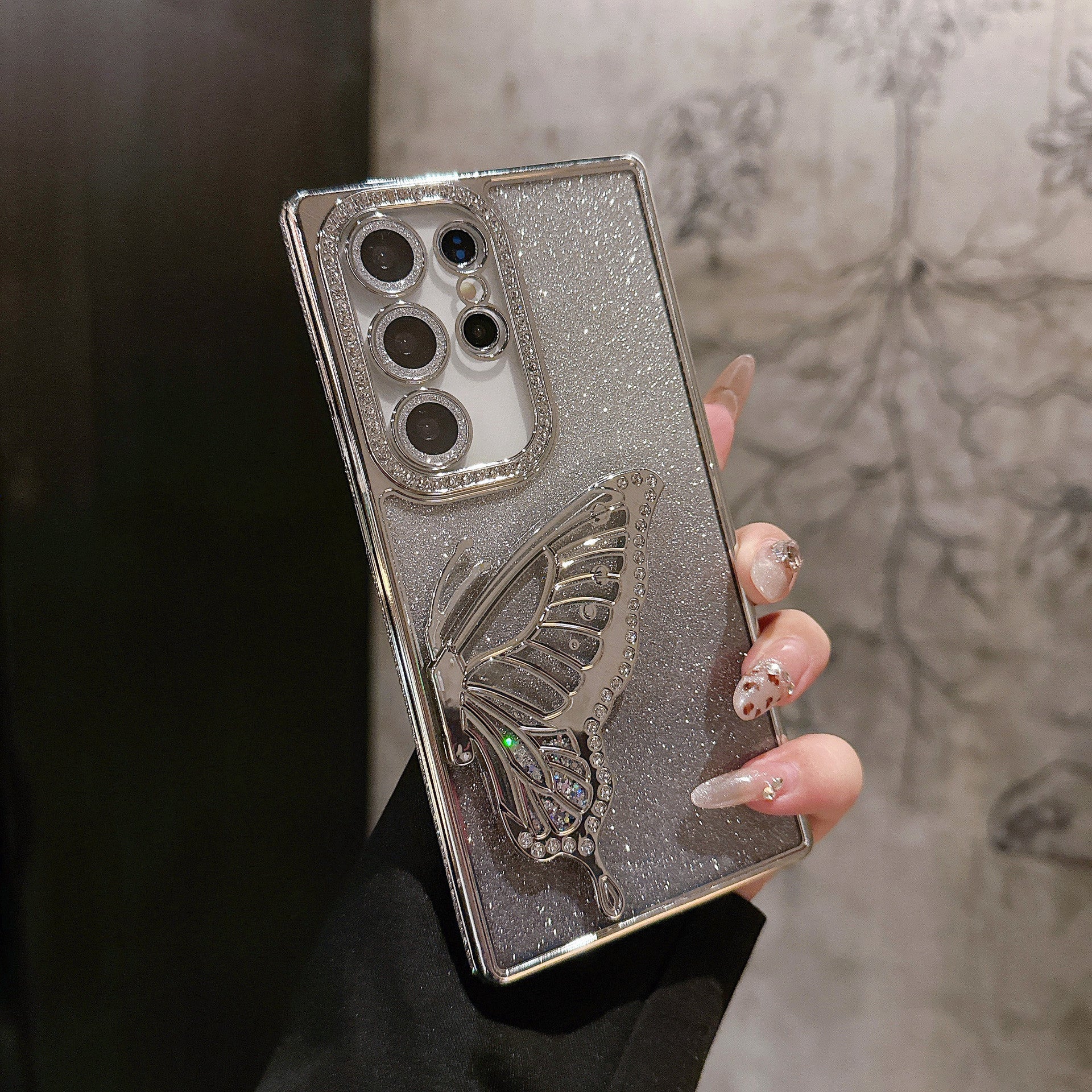 Electroplated sand butterfly holder phone case for Samsung