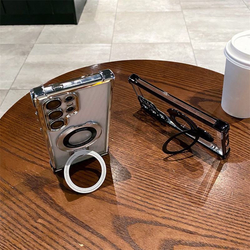 Transparent Four Corner Magnetic Bracket Phone Case For Samsung