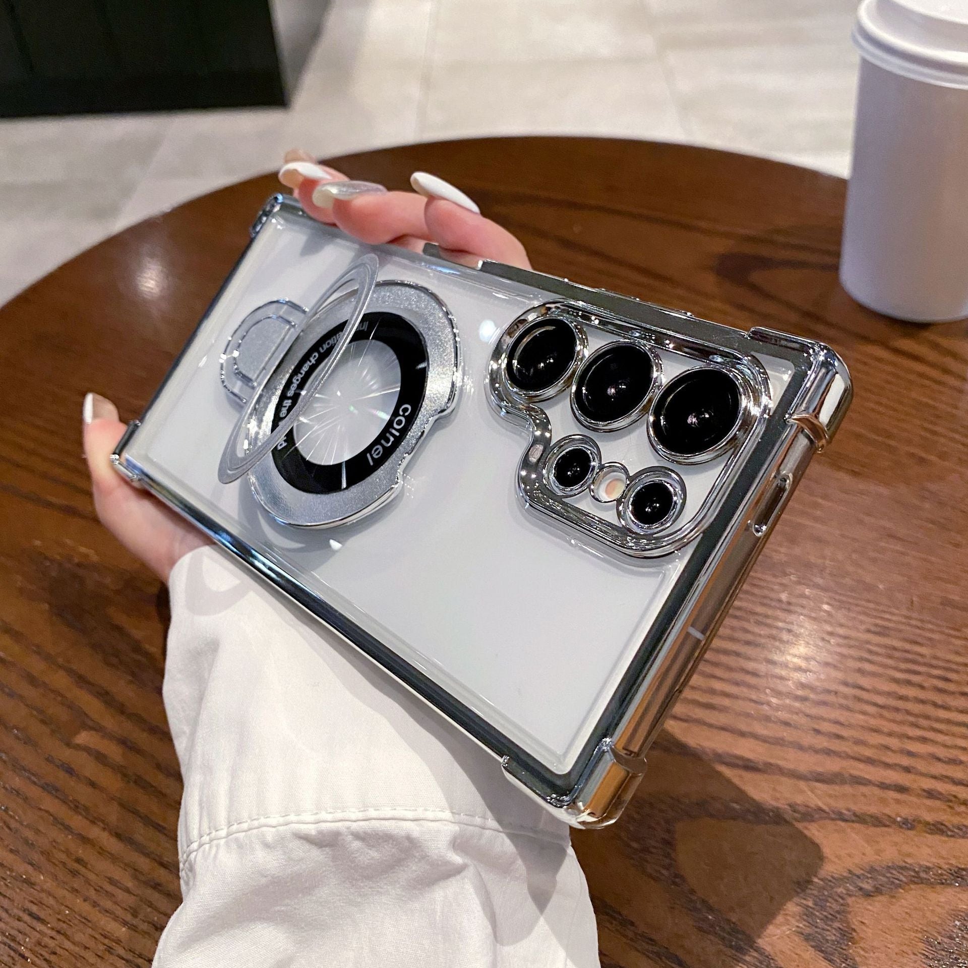 Transparent Four Corner Magnetic Bracket Phone Case For Samsung