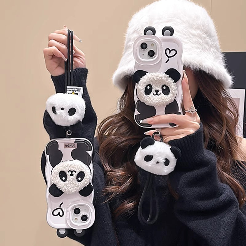 Heart-Shaped Panda Dual-Stand Phone Case for iPhone