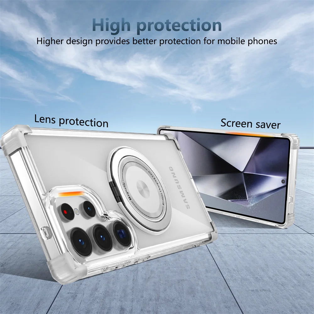 Rotating magnetic foldable transparent phone case suitable for Samsung