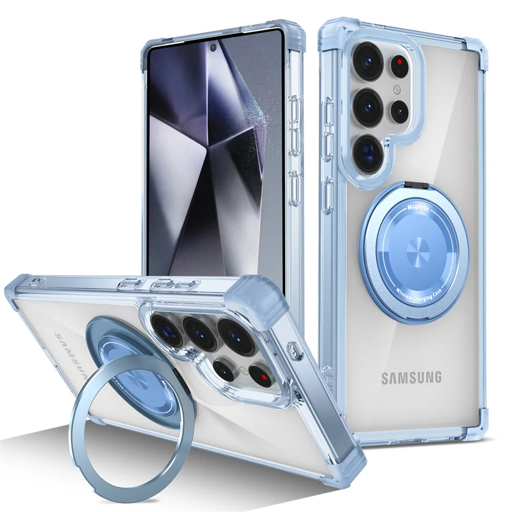Rotating magnetic foldable transparent phone case suitable for Samsung